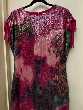 One33 Social Women’s Pink Floral Sequined Jewel Neck Mini Dress